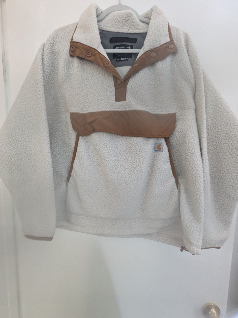 Carhartt Sherpa Pullover in Cream with Brown Trim